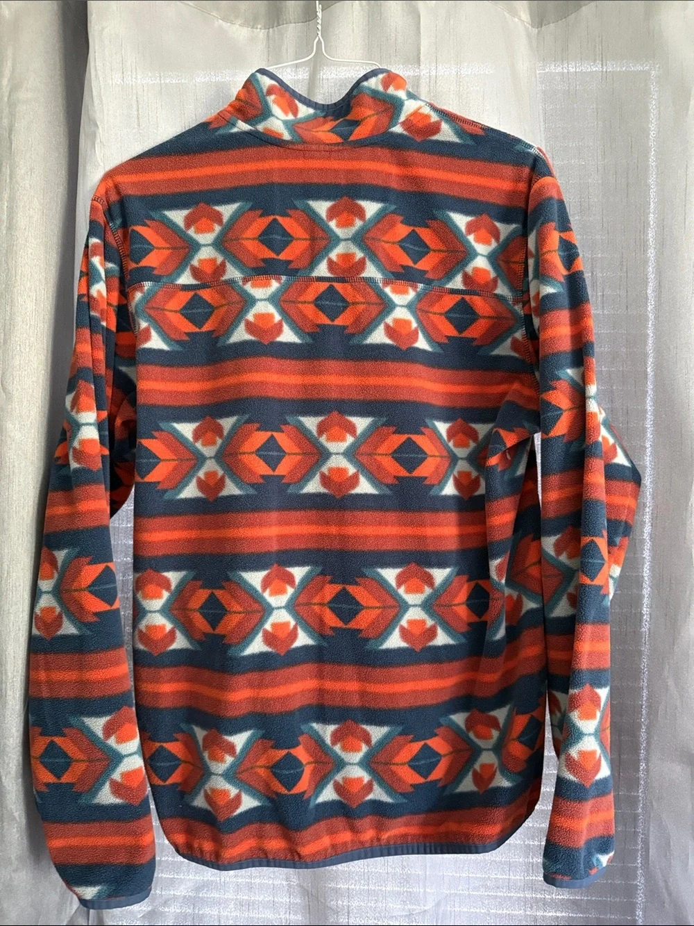 Eddie Bauer Orange & Navy Geometric Lightweight Fleece Pullover